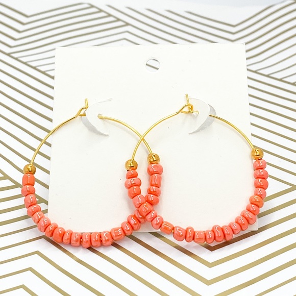 Accessories - Gold earrings orange beaded hoops